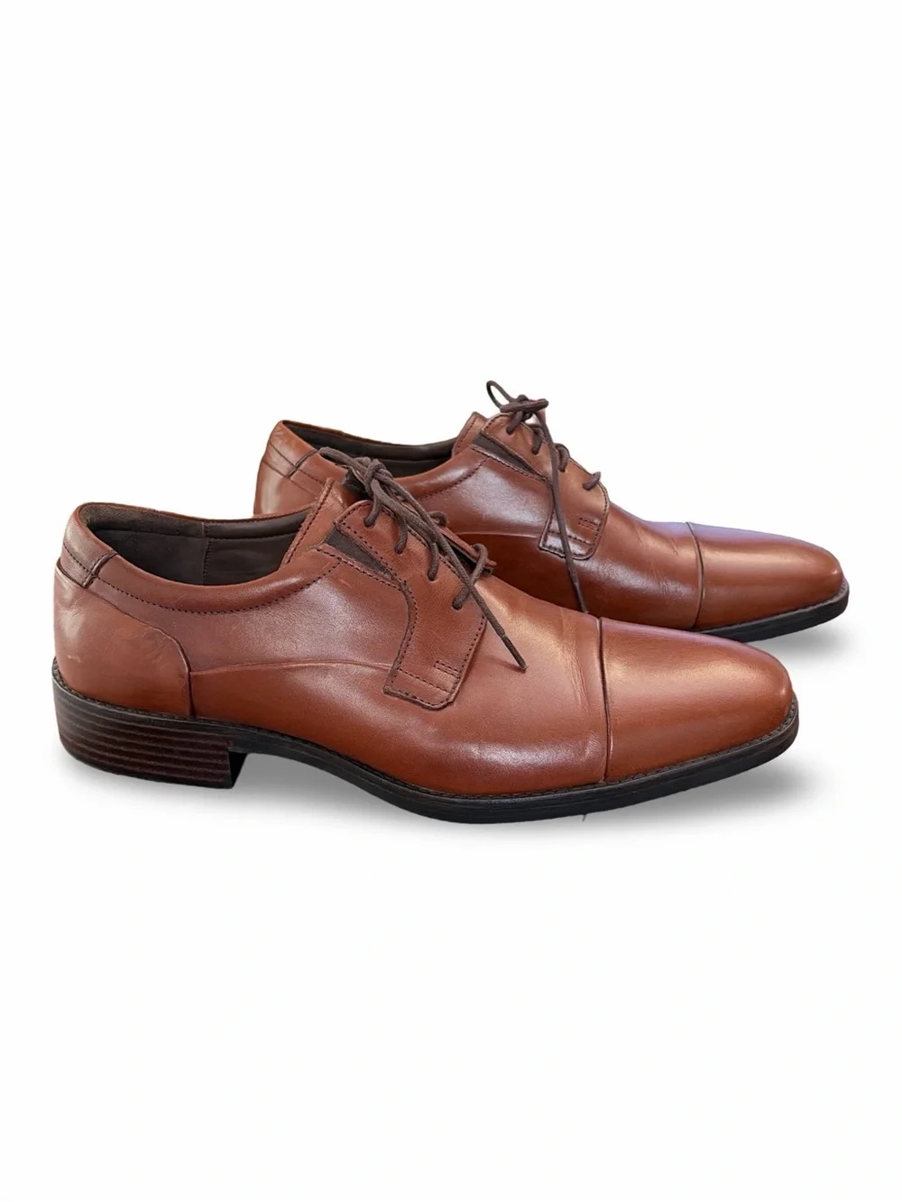 Johnston & Murphy Lancaster Toe Classic Brown Leather Lace-Up Dress Shoe Size 10